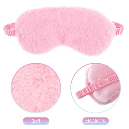 2 Pcs Plush Eye Mask Soft Sleeping Blindfold Eye Cover Comfortable Furry Faux Fur Sleeping Mask Satin Nap Night Eyeshade Cover for Women Men Gift (Pink, Red) - color: Pink, Red