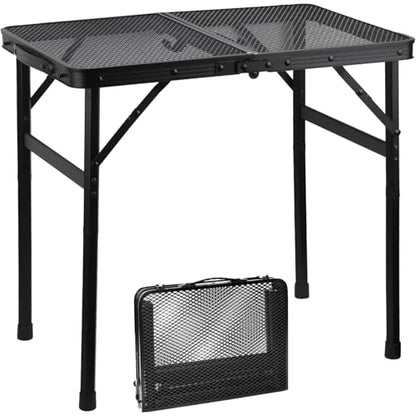Gawerk Folding Portable Camping Grill Table, Lightweight Adjustable Height Metal Aluminum Picnic Table with Heat-Resistant Mesh Top for Outdoor, Barbeque, Camping & Travel, 24" x 16", Black