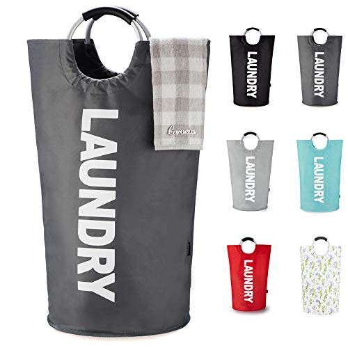 Caroeas 100L Laundry Basket,Large Laundry Hamper, Laundry Bag with Padded Handles, Clothes Hamper Stands Up Well, Collapsible Free Standing Easy Storage Washing Bin (Dark Grey,100L) - color: Dark Grey, size: 100L
