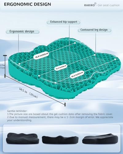 Thickened Gel Seat Cushion, Egg Gel Chair Pads for Wheelchair Pressure Coccyx Sciatica Pain Relief, Cooling Desk Seat Cushion for Kayak, Car, Office Chair Long Sitting[Green-2.75"] - color: Green, size: 16.9*14.5*2.75in