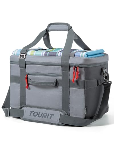 TOURIT Soft Sided Cooler Bag Insulated 30/48/60 Cans, Large Collapsible & Leakproof Ice Chest for Picnic, Beach, Camping, Travel, Sports Fan Coolers - color: Gray, size: 60Can 40L