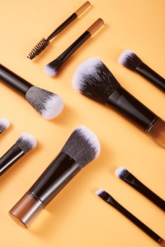 Portable ON THE GO Makeup Brush Set, COSHINE 10pcs Easy-taken Mini Full Complete Function Cosmetic Brushes Kit with Brush Pouch (black) - color: black