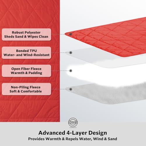 STOVER Large Waterproof Outdoor Stadium Blanket- Extra Thick Soft Fleece Camping Blanket for Travel, Picnics, Sports, Dogs 79"x55", Warm, Windproof, Sand-Proof, Lightweight, Packable (Stadium Scarlet) - color: 01 - Stadium Scarlet