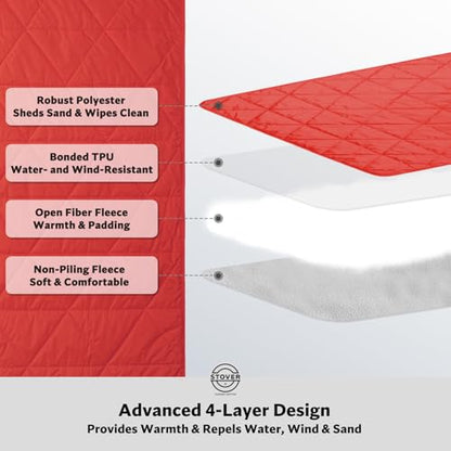 STOVER Large Waterproof Outdoor Stadium Blanket- Extra Thick Soft Fleece Camping Blanket for Travel, Picnics, Sports, Dogs 79"x55", Warm, Windproof, Sand-Proof, Lightweight, Packable (Stadium Scarlet) - color: 01 - Stadium Scarlet