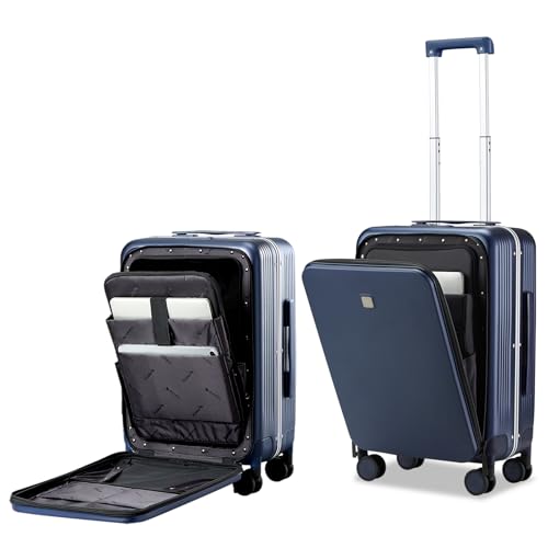 Hanke 20 Inch Carry On Luggage with Front Pocket Aluminum Frame, Hard Shell Suitcases with Wheels, Rolling Luggage, Suitcase with Lock, Travel Luggage for Weekender, Dark Blue - color: Dark Blue, size: 20 Inch Middle No Opening