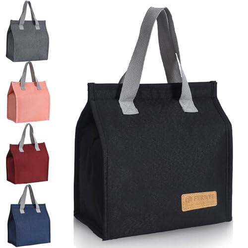 Lunch Bag for Women/Men,Waterproof Reusable Portable Lunch Tote,Lunch Box Bag.Thermal Cooler Bag Ideal for Work/Party/l/Travel/Picnic (Light Black) - color: Black