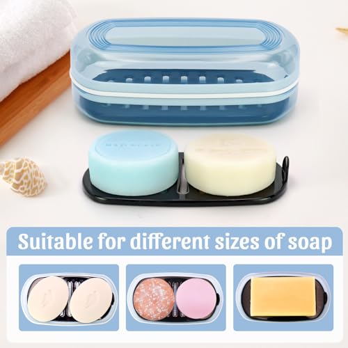 OZNER Clear Travel Soap Case Compatible with Kitsch - Leak-Proof Multi-Use Soap Holder with Draining Layer for Shampoo Bars, Conditioner Bars & Soap (Blue,1 Pack) - color: Blue