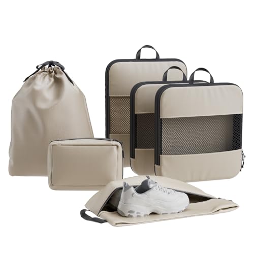 Compression Packing Cubes for Travel,6-Piece Travel Luggage Organizers with Breathable Mesh, Storage Bags for Clothes, Essential Travel Accessories, Beige - color: Beige