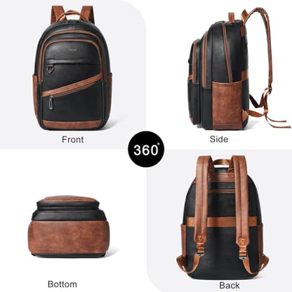 LATMAP Backpack for Women Men - Vegan Leather Backpack Purse Travel Carry-on Bag College Bookbag Work fits 16.5" Laptop,Black&Brown - color: Black&brown