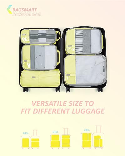 BAGSMART 6 Set /4 Set/2 Set Compression Packing Cubes for Travel, Lightweight Luggage Organizer Bags, Durable Space Saver Bags Travel Essentials - color: Sunray Yellow, size: Set of 6