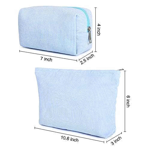 SOIDRAM 2 Pieces Makeup Bag Large Corduroy Cosmetic Bag Capacity Canvas Mix Travel Toiletry Bag Organizer Cute Makeup Brushes Aesthetic Accessories Storage Bag for Women, Corduroy Mix Blue - color: Corduroy Blue