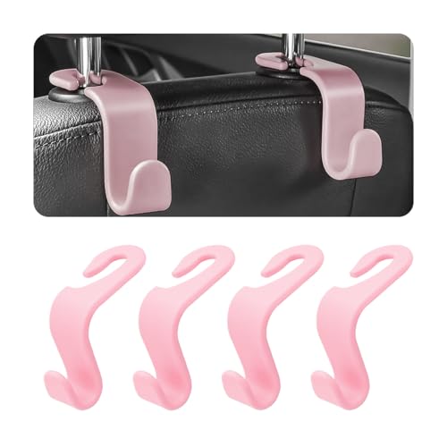 4PCS Car Back Seat Headrest Hooks, Rear Car Seat Storage Headrest Hanger Holder Hooks Organizer, Universal Auto Interior Accessories for Bag Purse Handbag Cloth Coats Grocery (Light Pink) - color: Light Pink
