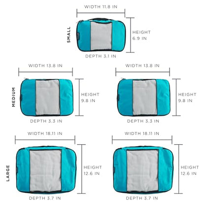 TravelWise Luggage Packing Organization Cubes 5 Pack, Teal, 2 Small, 2 Medium, 1 Large (TWPC-24) - color: Teal