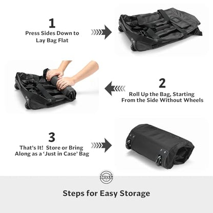 STOVER 45/80/100L Carry-On Rolling Duffel Bag with Wheels, Medium Durable Travel Duffle w/Toiletry Bag, Packable, Foldable with Shoulder Straps- Use as Luggage or Backpack, Men/Women (Black) - color: Black