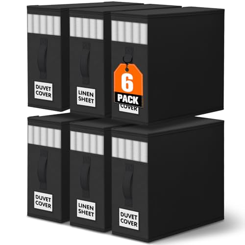 WOWBOX Sheet Organizers and Storage,Closet Bed Sheet Organizer Under Bed Storage and Organization with Label Cards & Clear Window for Bedding Sheets,Duvet Covers,Blankets (6 Pack，Black) - color: Black, size: 6 Pack