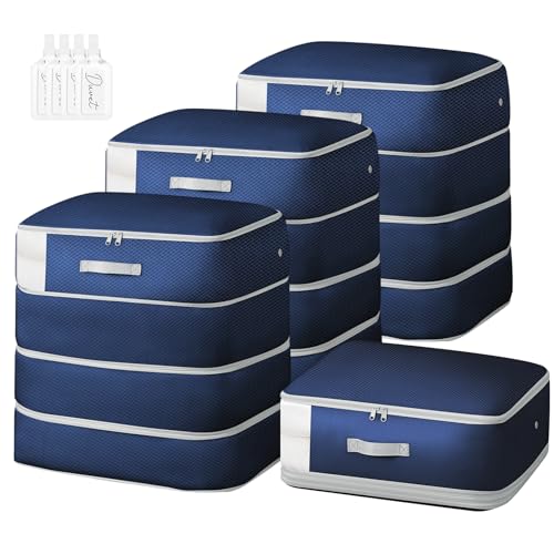 Comforter Storage Bag - Large Capacity Blanket Storage Bags 4-Layer Ultra Space Saving Self Compression Organizer, Washable Compression Bags for Storage Comforter Blanket, 4-Pack, Navy Blue - color: Navy Blue, size: 4 Pack