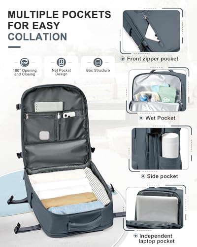 VGCUB Travel Backpack for Women Men for Spirit Airlines Personal Item Bag 18x14x8 Inches Laptop College Waterproof Carry on Flight Approved Work Backpack Mochila de Viaje, Large Grey Blue - color: Pure Grey Blue, style: X-large