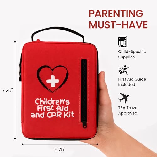 Portable First Aid Kit for Kids with CPR Shield - Ideal for Home, Car, School, Camping, and as a Travel First aid kit. Latex-Free Bandages – Children First Aid Guide by The Life Safety Pro - size: Medium