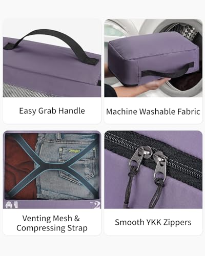 ECOHUB 7 Set Packing Cubes Tear-Resistant Luggage Packing Organizers with Number Icon for Travel Accessories Luggage Suitcase Machine Washable Packing Cubes (Purple) - color: Purple-No Compress, size: 7 Set Packing Cubes