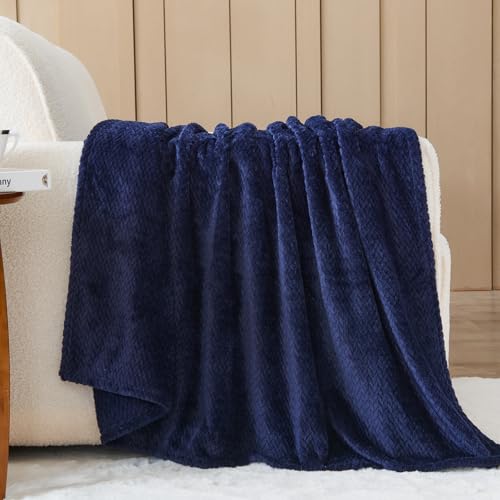 NEWCOSPLAY Super Soft Queen Blanket Dark Navy Premium Silky Flannel Fleece Leaves Pattern Lightweight Bed Blanket All Season Use (Dark Navy, Queen(90"x90")) - color: Dark Navy, size: Queen(90"x90")