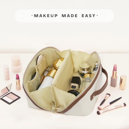 Travel Makeup Bag – Large Cosmetic Organizer with Waterproof Nylon, Smooth Double Zipper & Tear-Resistant Lining, Toiletry Pouch for Women (Beige) - color: 05-Beige