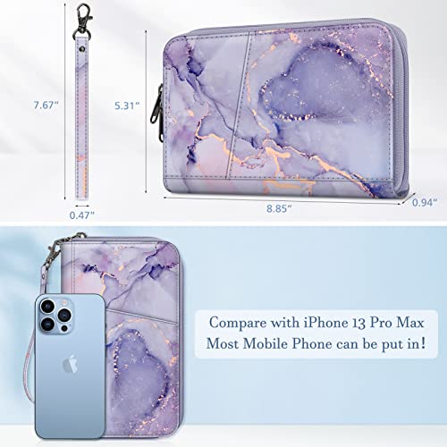 Fintie Family Passport Holder Wallet, RFID Blocking Travel Document Organizer Clutch Bag Credit Cards Case Cover for Women Men - color: Lilac Marble