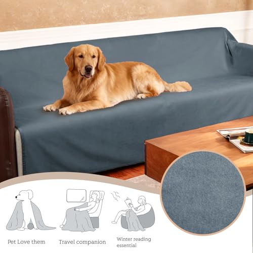 Ameritex Pet Bed Blanket Reversible 100% Waterproof Velvet Super Soft for Sofa and Bed - color: Blue+darkgrey, size: 52x82 Inches