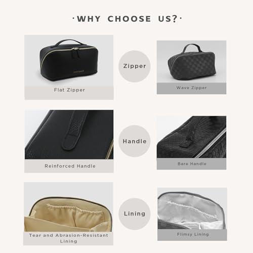Travel Makeup Bag – Large Cosmetic Organizer with Waterproof PU Leather, Smooth Double Zipper & Tear-Resistant Lining, Toiletry Pouch for Women (Black) - color: 01-Black