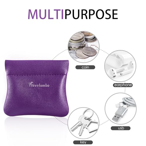 Travelambo Leather Squeeze Coin Purse Pouch Change Holder For Men & Women - color: Purple
