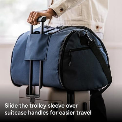 Halfday Convertible 2-in-1 Garment Duffel Weekender Bag 40L: Wrinkle-Free Travel (Hanging Suit Compartment, Shoe Pockets, Trolley Sleeve), Durable & Water-Resistant Carry-on, Marine - color: Marine, style: Original, 40l