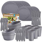 40 Piece Plastic Dinnerware Set for 8 with Cutlery, Unbreakable Plates and Bowls Set, Dishwasher & Microwave Safe Reusable Dish Set for Camping, RV, Outdoor Kitchen, Apartment Dining, Gray - color: Gray
