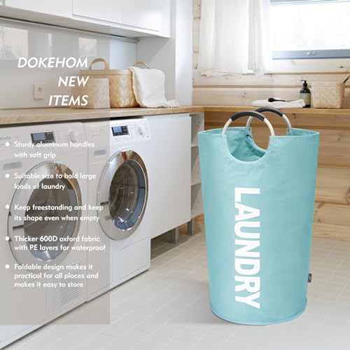 DOKEHOM 95L Large Laundry Basket, Collapsible Laundry Bag, Freestanding Tall Clothes Hamper, Foldable Washing Bin (Light Blue) - color: Light Blue, size: 95L