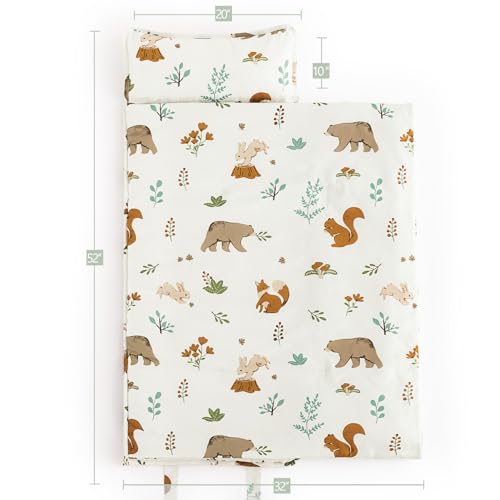 PHF Soft Toddler Nap Mat with Removable Pillow, Rollup Design Kids Sleeping Mat, Slumber Bags for Boys Girls, 50"x20" Toddler Sleeping Bag for Daycare Preschool Travel Camping, Woodland - color: Woodland