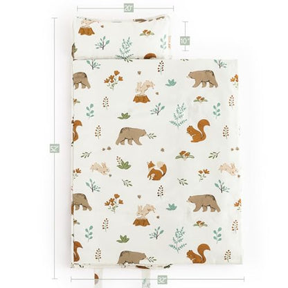 PHF Soft Toddler Nap Mat with Removable Pillow, Rollup Design Kids Sleeping Mat, Slumber Bags for Boys Girls, 50"x20" Toddler Sleeping Bag for Daycare Preschool Travel Camping, Woodland - color: Woodland