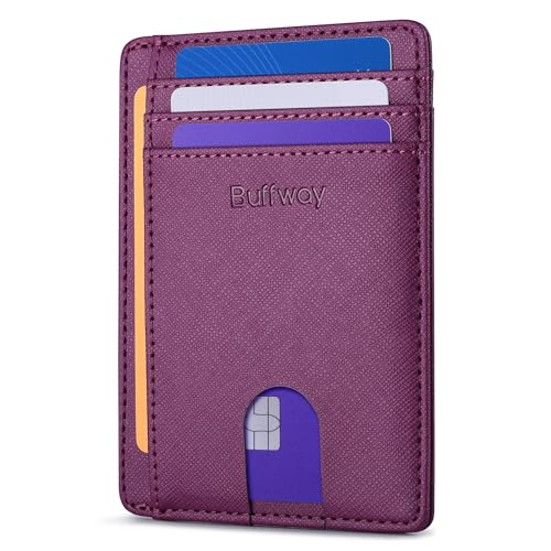 Buffway Slim Minimalist Front Pocket RFID Blocking Leather Wallets for Men and Women - Cross Purple - color: Cross Purple