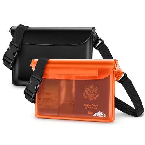 HEETA Waterproof Fanny Pack, Waterproof Pouch Dry Bag 2-Pack for Phone Passport Purse, Adjustable Waist Strap for Swimming Kayaking Boating Paddle Board Accessories Cruise Beach Camping Essentials - color: Black & Orange