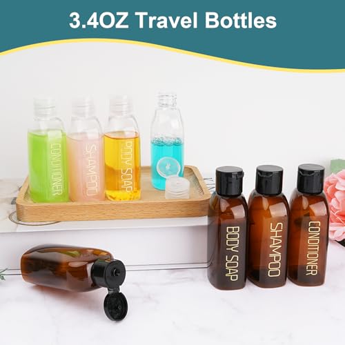 Cosywell Travel Bottles for Toiletries 8PCS 3.4oz TSA Approved Containers - Leak Proof Empty Lotion Bottles With Flip Cap for Shampoo and Toiletries - color: I-3.4oz-2Color-6label2blank