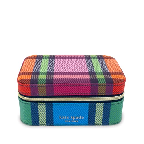 kate spade new york Black Travel Jewelry Case, Small Jewelry Box to Organize Rings, Necklaces, Earrings, Grand Plaid Duo