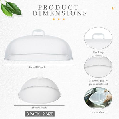 Hicarer 8 Pcs Metal Mesh Screen Food Cover for Outdoors Set Including Extra Large 18.5 in Mesh Food Tents and 11 in Large Dome Picnic Covers to Keep Bugs Away (White) - color: White