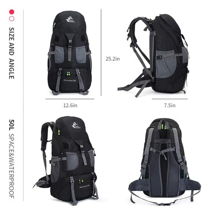 Bseash 50L Hiking Backpack, Water Resistant Lightweight Outdoor Sport Daypack Travel Bag for Camping Climbing Skiing Cycling (Black - No Shoe Compartment) - color: Black - No Shoe Compartment