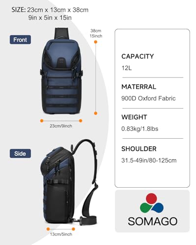 Somago Sling Backpack with USB Charging Port Water-Resistant Tactical Backpack Crossbody Chest Bag with Anti-theft Pocket (Navy) - color: Navy