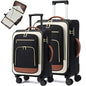 LOVEVOOK Luggage Set 2 Piece, Carry on Luggage Airline Approved, 22 & 26.5 Inch Large Rolling Suitcase with Garment Bag, Lightweight Underseat Carryon Luggage for Women Travel with TSA Lock - color: Black-beige-brown, size: 22+26.5 inch（2-Piece Set）