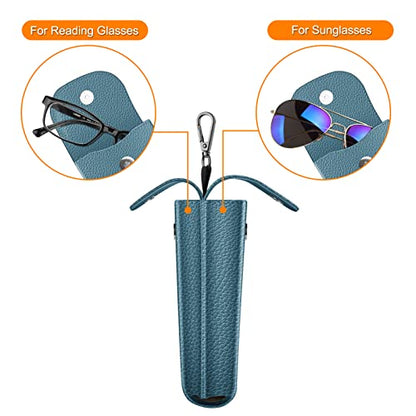 FINTIE Double Glasses Case with Carabiner Hook, Portable Vegan Leather Eyeglass Case Anti-scratch Sunglasses Pouch - color: Ocean Blue