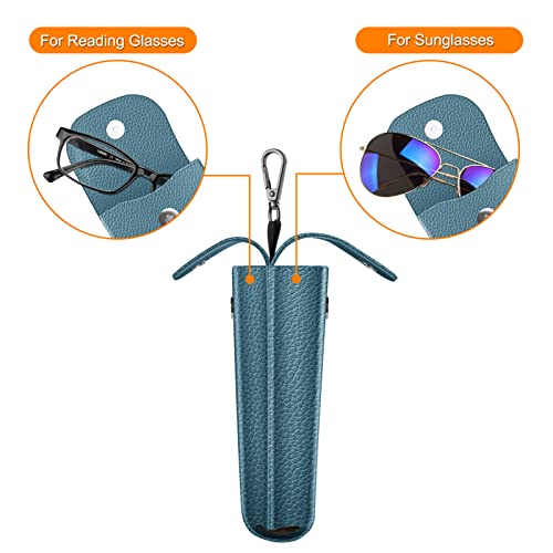 FINTIE Double Glasses Case with Carabiner Hook, Portable Vegan Leather Eyeglass Case Anti-scratch Sunglasses Pouch - color: Ocean Blue