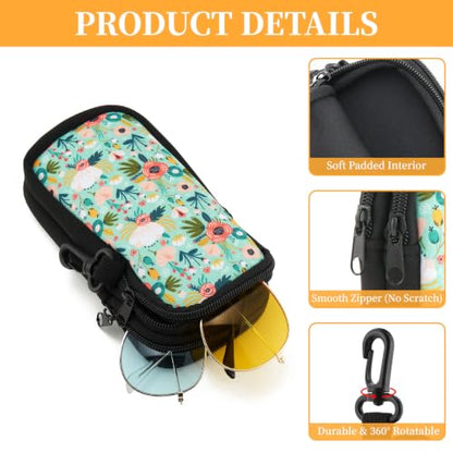 WOZEAH Double Eyeglass Case with 2 Compartments, Travel Eyewear Organizer for Two Pairs of Glasses - color: Green Flower