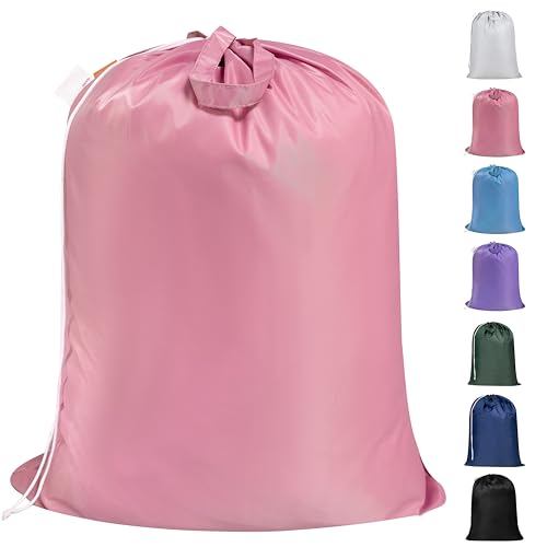 Polecasa Extra Heavy-Duty Laundry Bag 28x36”- Machine Washable Large Storage Bag with Reinforced Handles & Drawstring Closure & ID Tag for College Dorm Travel - Pink - color: Pink, size: 28" x 36" | 1 Pack