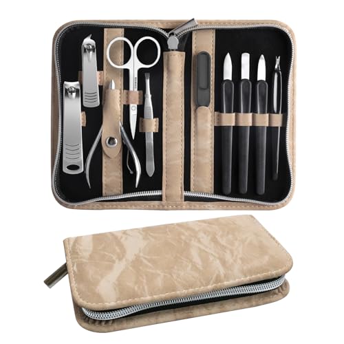 Manicure Pedicure Set, Nail Clipper Set 10-Piece Set Professional Manicure Kit Nail Kit with Portable Brown Travel Case Gift for Men Boyfriend Parent - color: brown