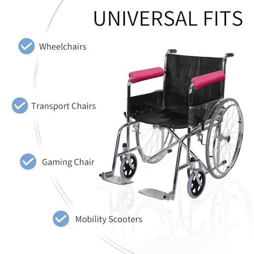 SPRING SEAON Wheelchair Armrest Covers 2 Pack Soft Memory Foam Wheelchair armrest Pads Wicking Washable for Office Transport Chair (Rose red) - color: Rose Red