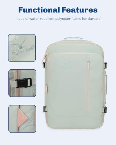 Hynes Eagle Carry on Backpack 38L Large Travel Backpack for Women Flight Approved Weekender Bag Laptop Backpack Men 15 inches Mint Green - color: Mint Green
