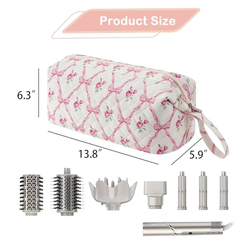RSRSLEII Large Quilted Hair Tools Travel Bag with Bow Pattern,Hair Styling Accessories Storage Case for Flat Irons,Straightener,Curling Iron,Hair Dryer,Dyson Airwrap Travle Bag (07 Pink Bow) - color: 07 Pink Bow